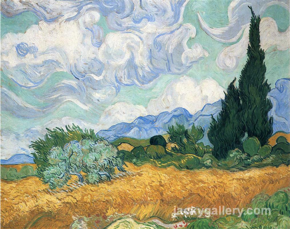 Wheatfield with cypress tree, Van Gogh painting